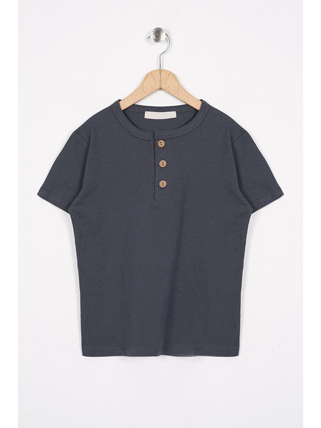 Gri Patlı Düğmeli Erkek Çocuk Tişört-3