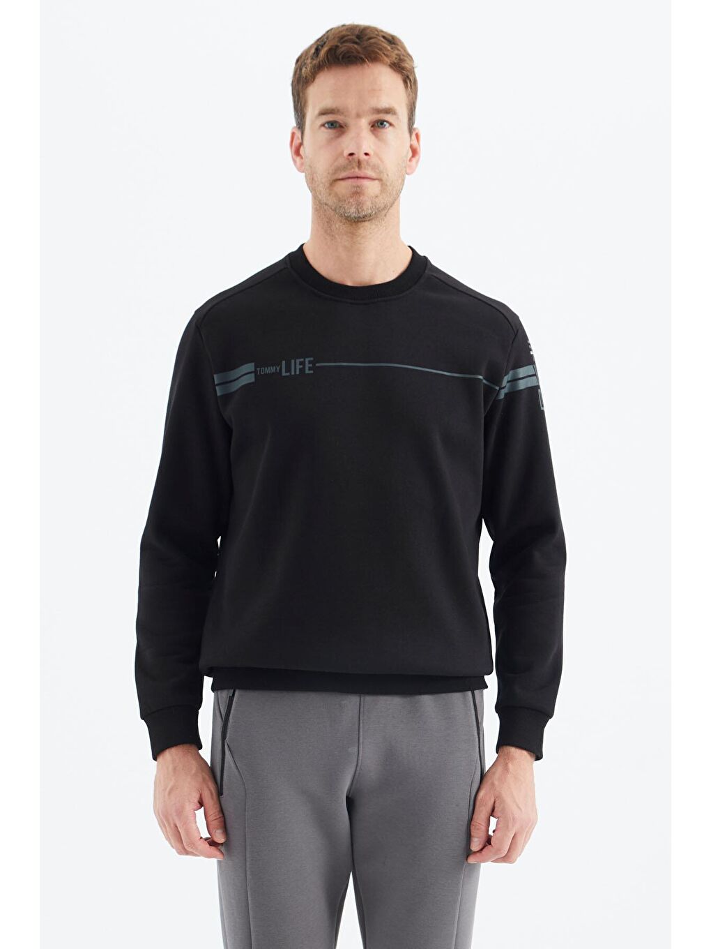 Siyah O Yaka Rahat Form Erkek Sweatshirt - 88316