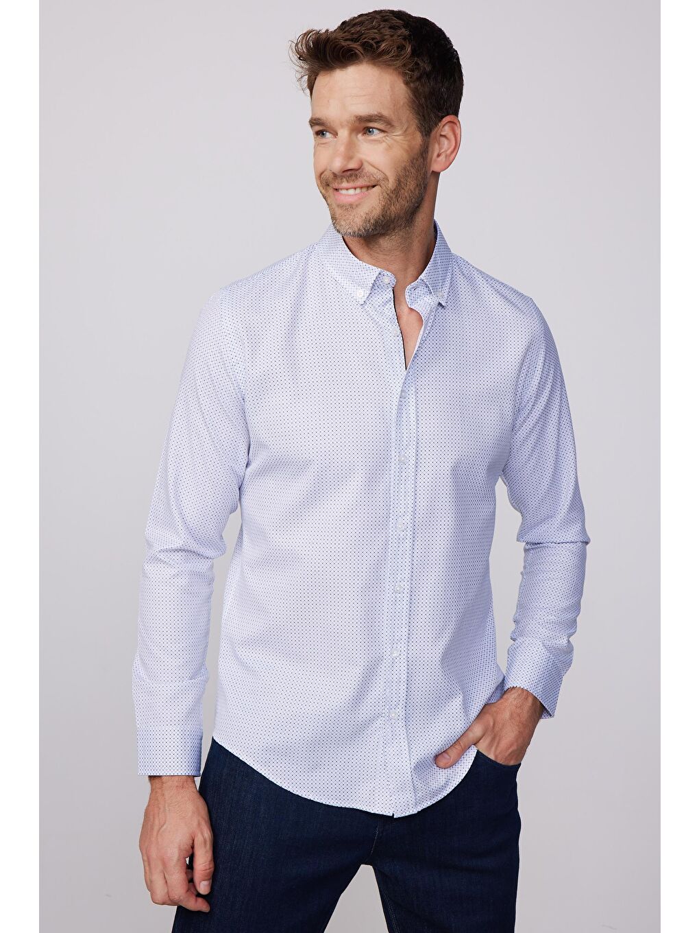 Karışık Slim Fit Desenli Pamuklu Kolay Ütü Erkek Gömlek