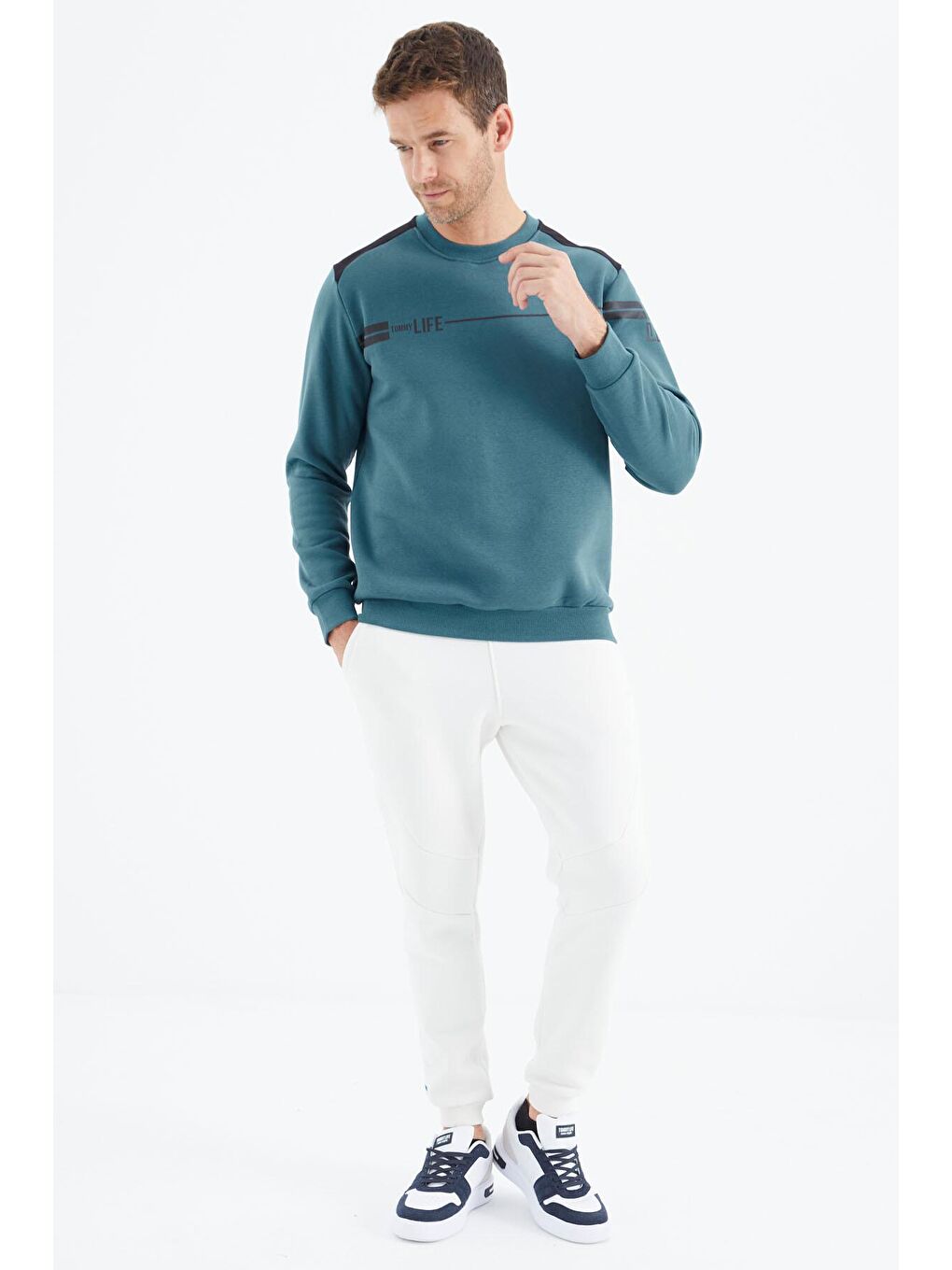 Orman Yeşili O Yaka Rahat Form Erkek Sweatshirt - 88316-1