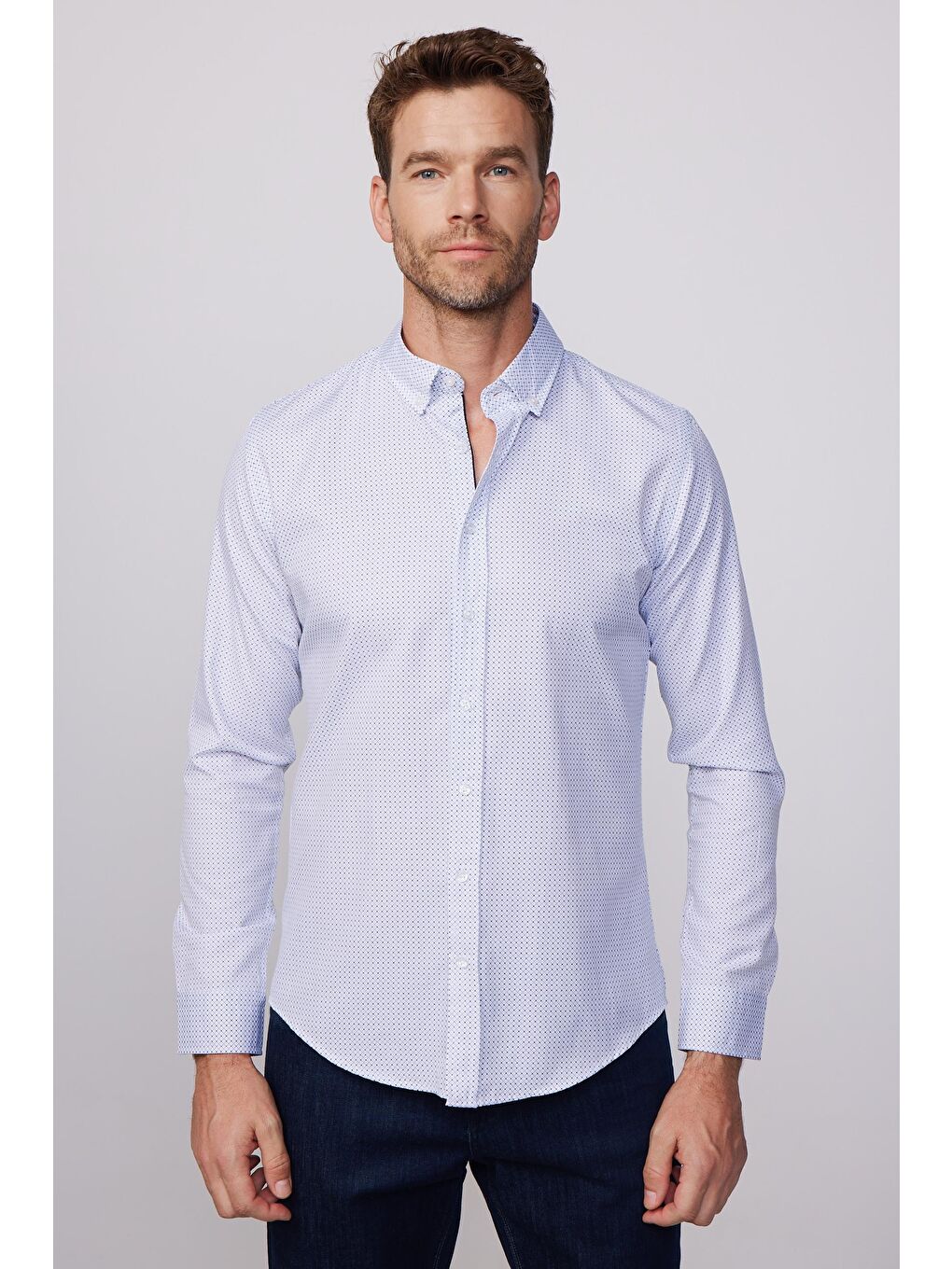 Karışık Slim Fit Desenli Pamuklu Kolay Ütü Erkek Gömlek-2