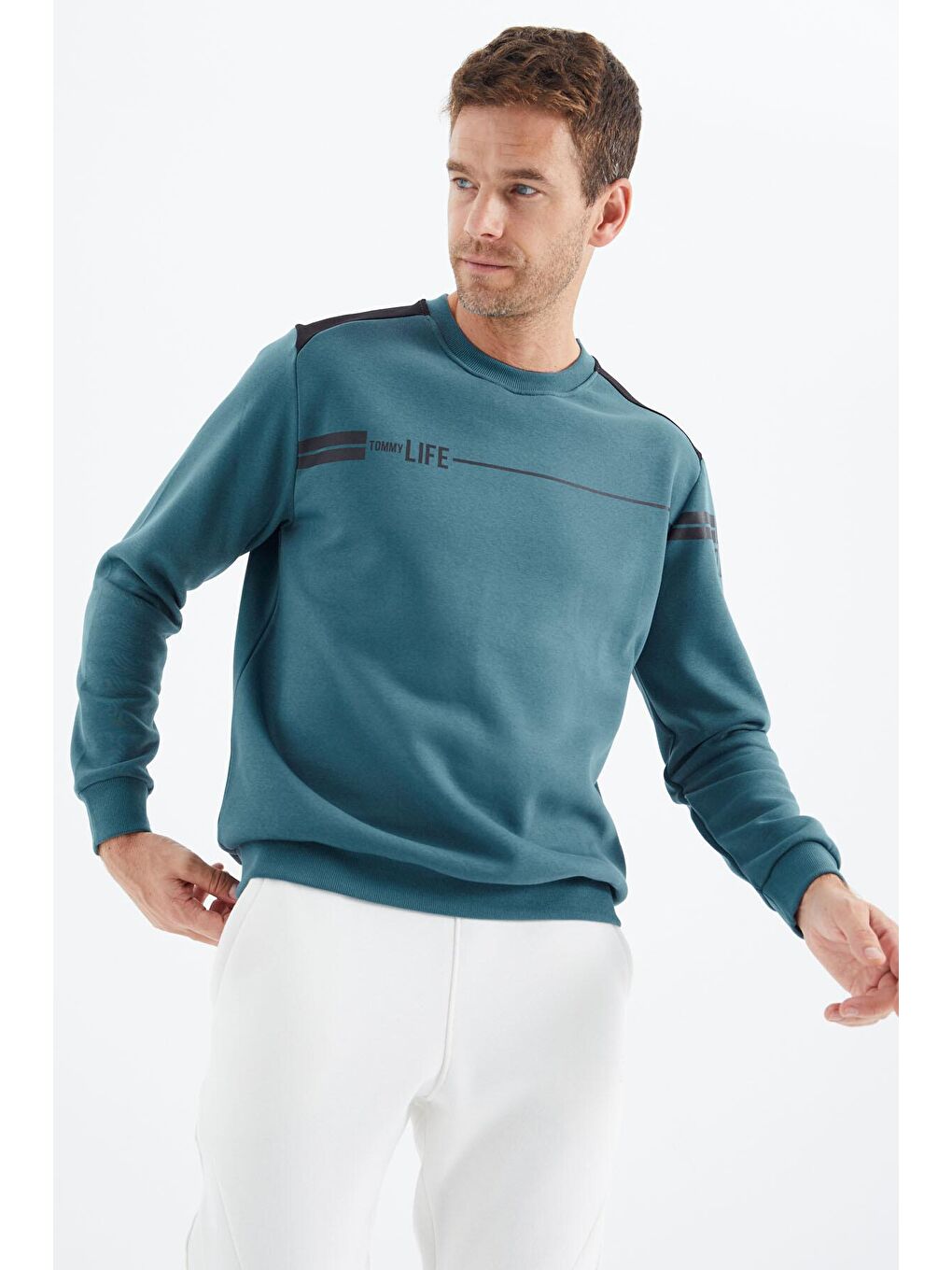 Orman Yeşili O Yaka Rahat Form Erkek Sweatshirt - 88316-2