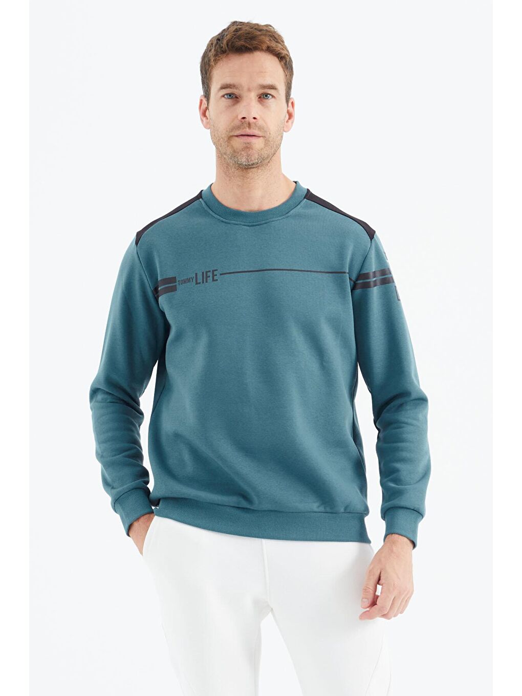 Orman Yeşili O Yaka Rahat Form Erkek Sweatshirt - 88316-4