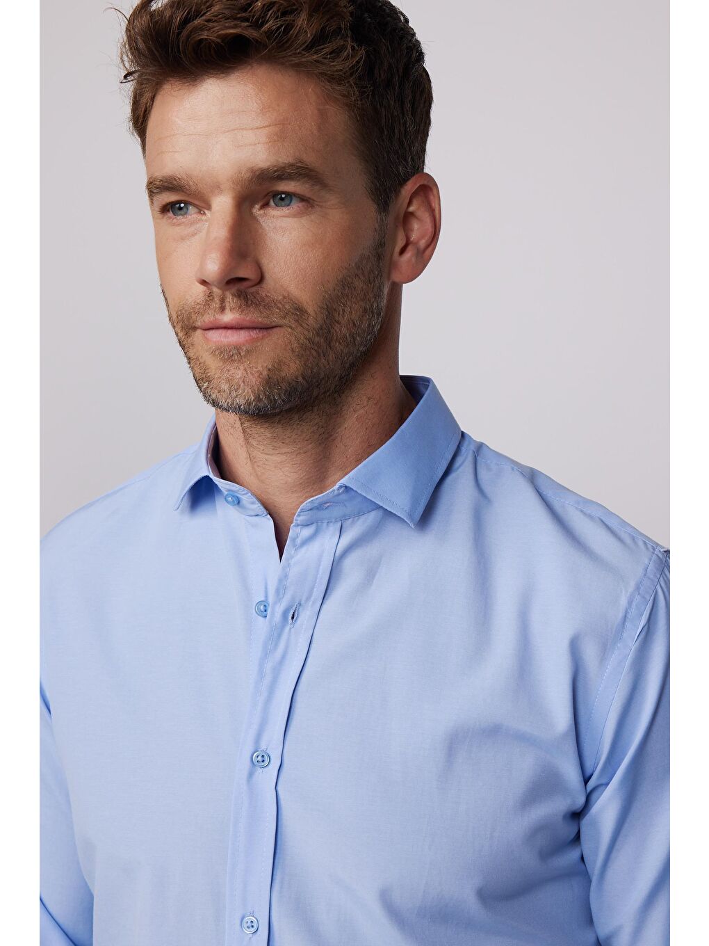 Slim Fit Pamuklu Kolay Ütü Mavi Erkek Gömlek-2