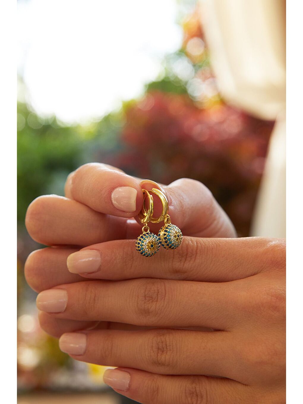 Sarı Kadın Gold Kaplama 925 Ayar Gümüş Halka Nazar Göz Küpe