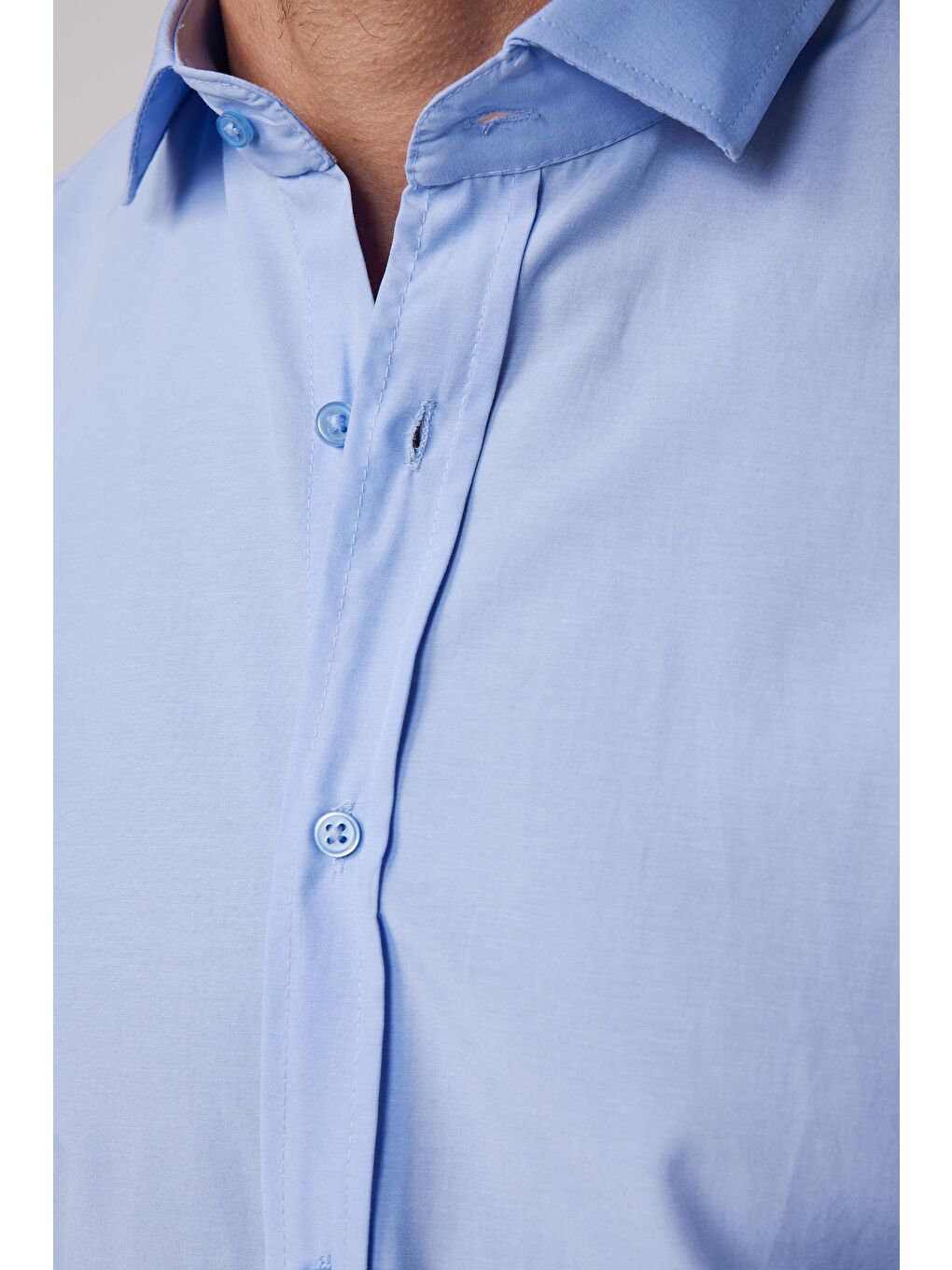 Slim Fit Pamuklu Kolay Ütü Mavi Erkek Gömlek-3