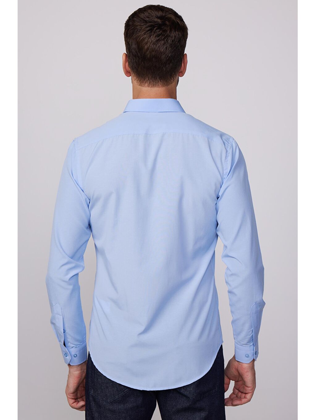 Slim Fit Pamuklu Kolay Ütü Mavi Erkek Gömlek-4