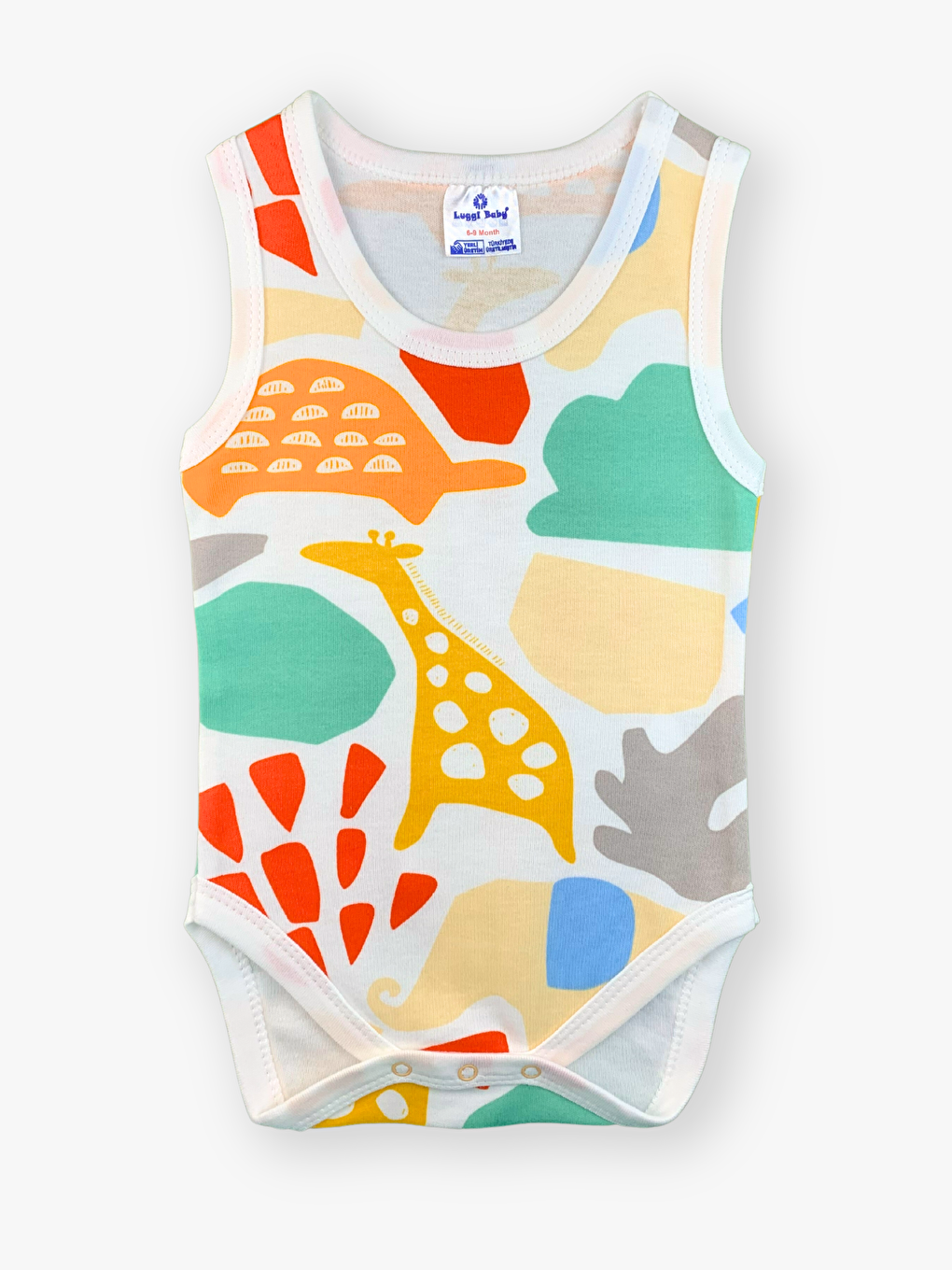 Ekru Bisiklet Yaka Baskılı Kız Bebek Çıtçıtlı Body 2'li-2