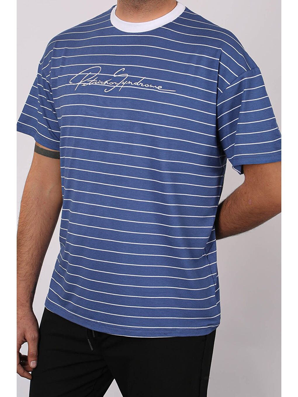 Erkek Çizgili Mavi Tişört 5801-2