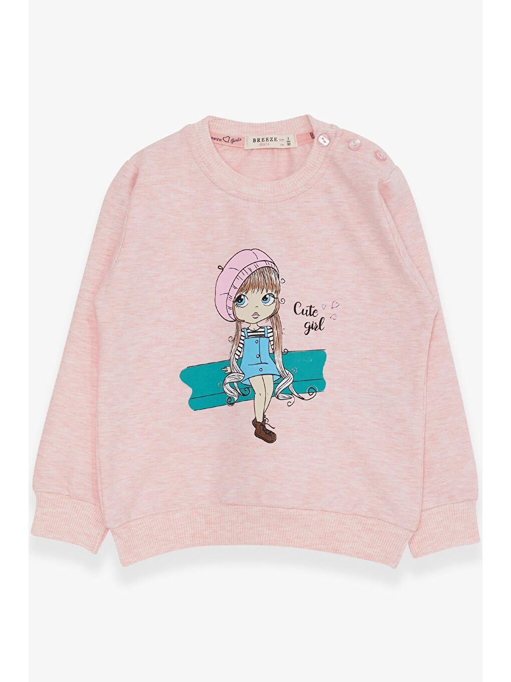 Pembe Kız Çocuk Sweatshirt Sevimli Kız Baskılı Somon Melanj (1.5-5 Yaş)