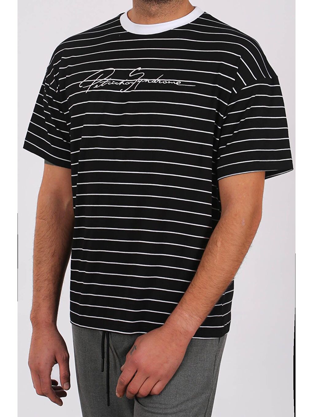 Erkek Çizgili Siyah Tişört 5801