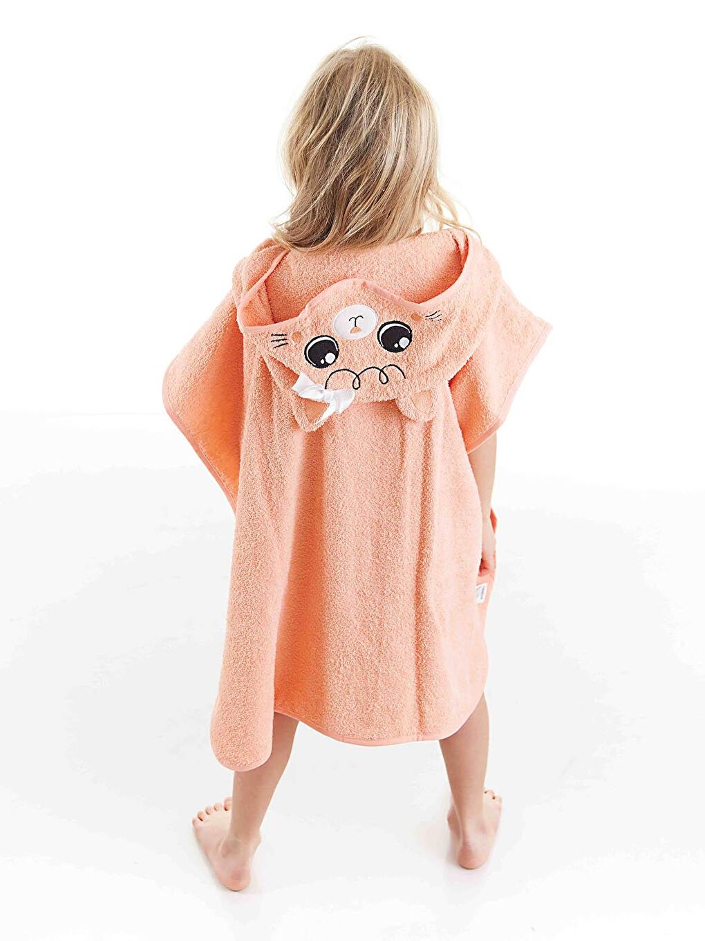 Kedi Kız Çocuk Pembe Havlu Panço-1