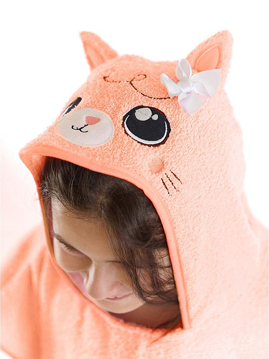 Kedi Kız Çocuk Pembe Havlu Panço-2