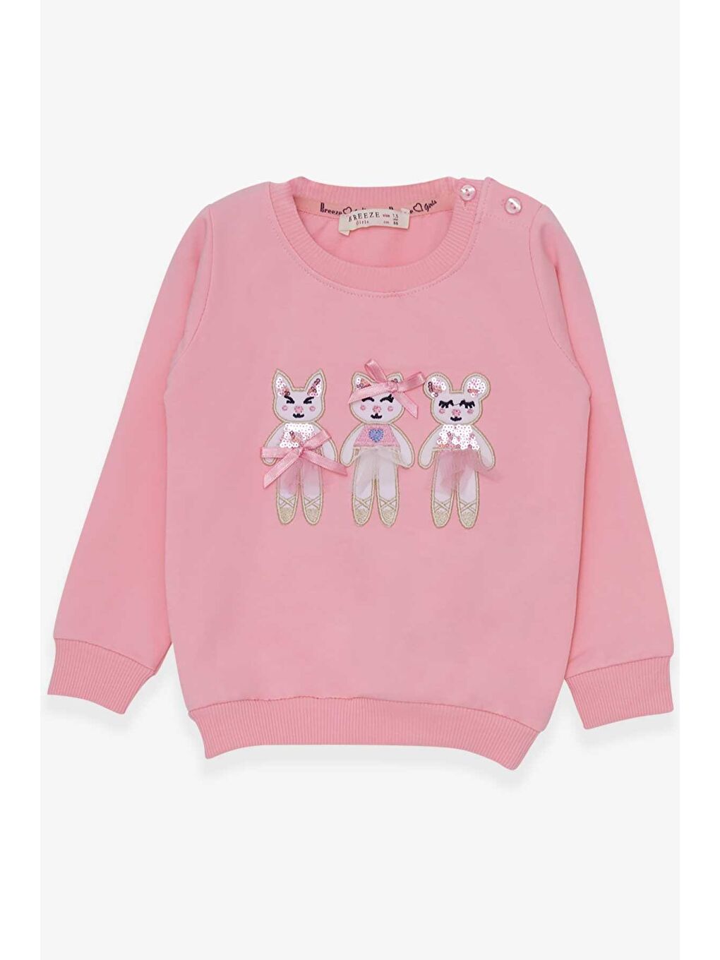 Breeze Pudra Pembe Kız Çocuk Sweatshirt Sevimli Hayvancıklar Baskılı Pudra (1.5-3 Yaş)