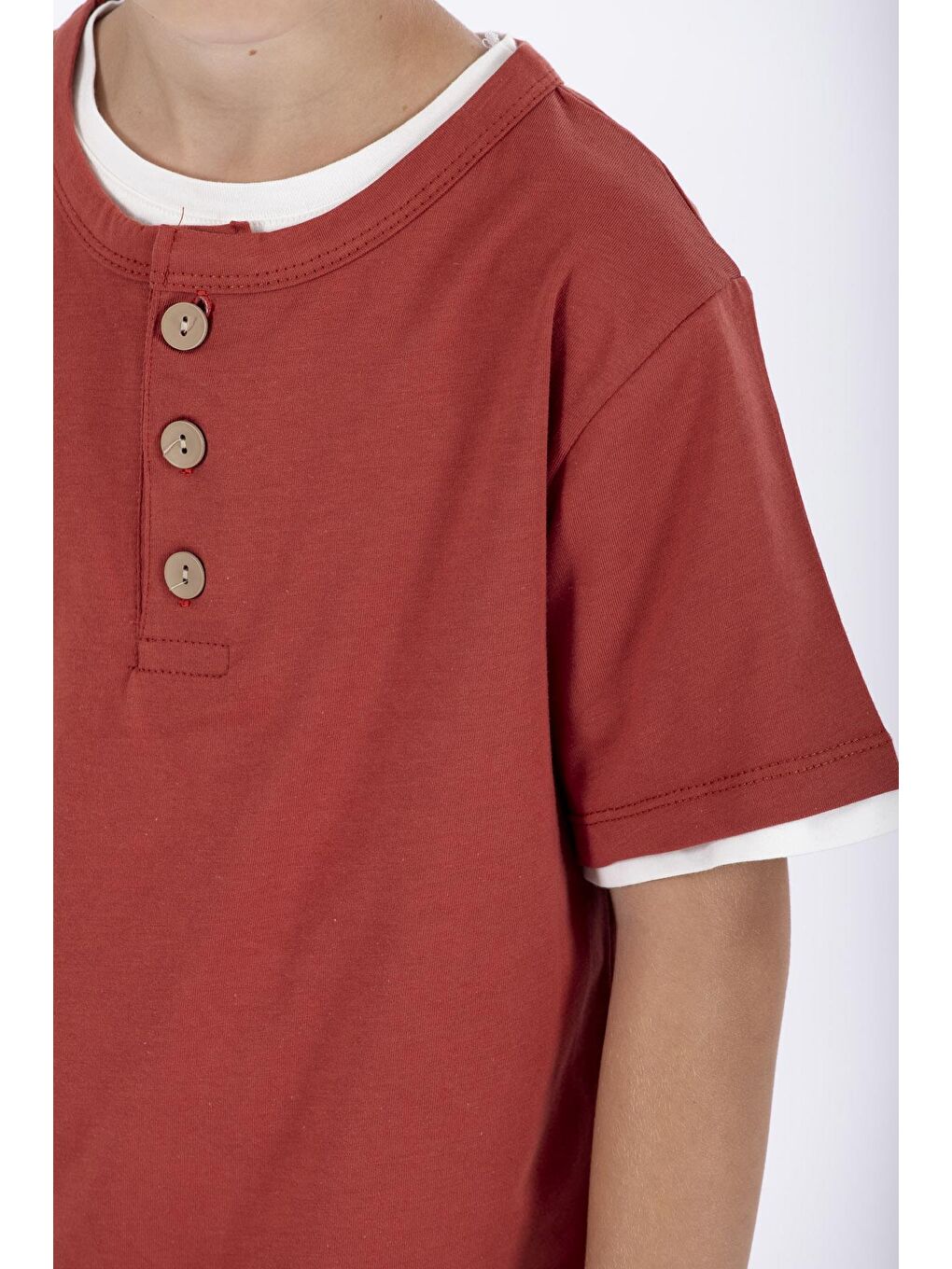 Gri Patlı Düğmeli Erkek Çocuk Tişört-3