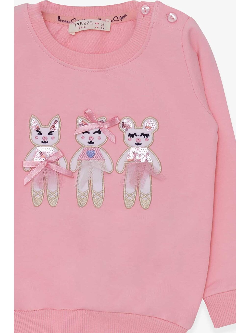 Pembe Kız Çocuk Sweatshirt Sevimli Hayvancıklar Baskılı Pudra (1.5-3 Yaş)-2