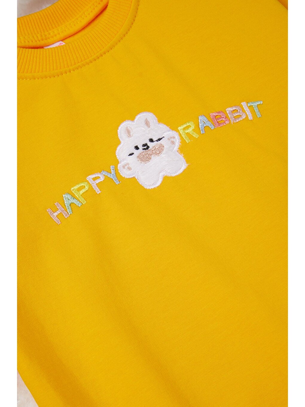 Sarı Tavşan Nakışlı Yazılı Kız Çocuk Sweatshirt 16949-1