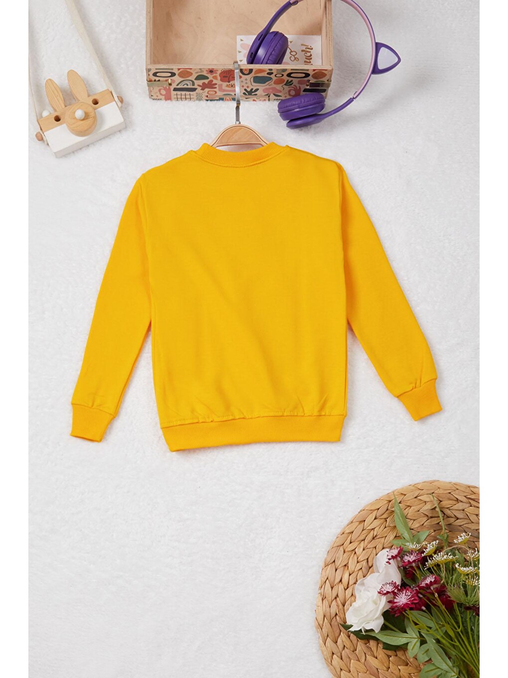 Sarı Tavşan Nakışlı Yazılı Kız Çocuk Sweatshirt 16949-2