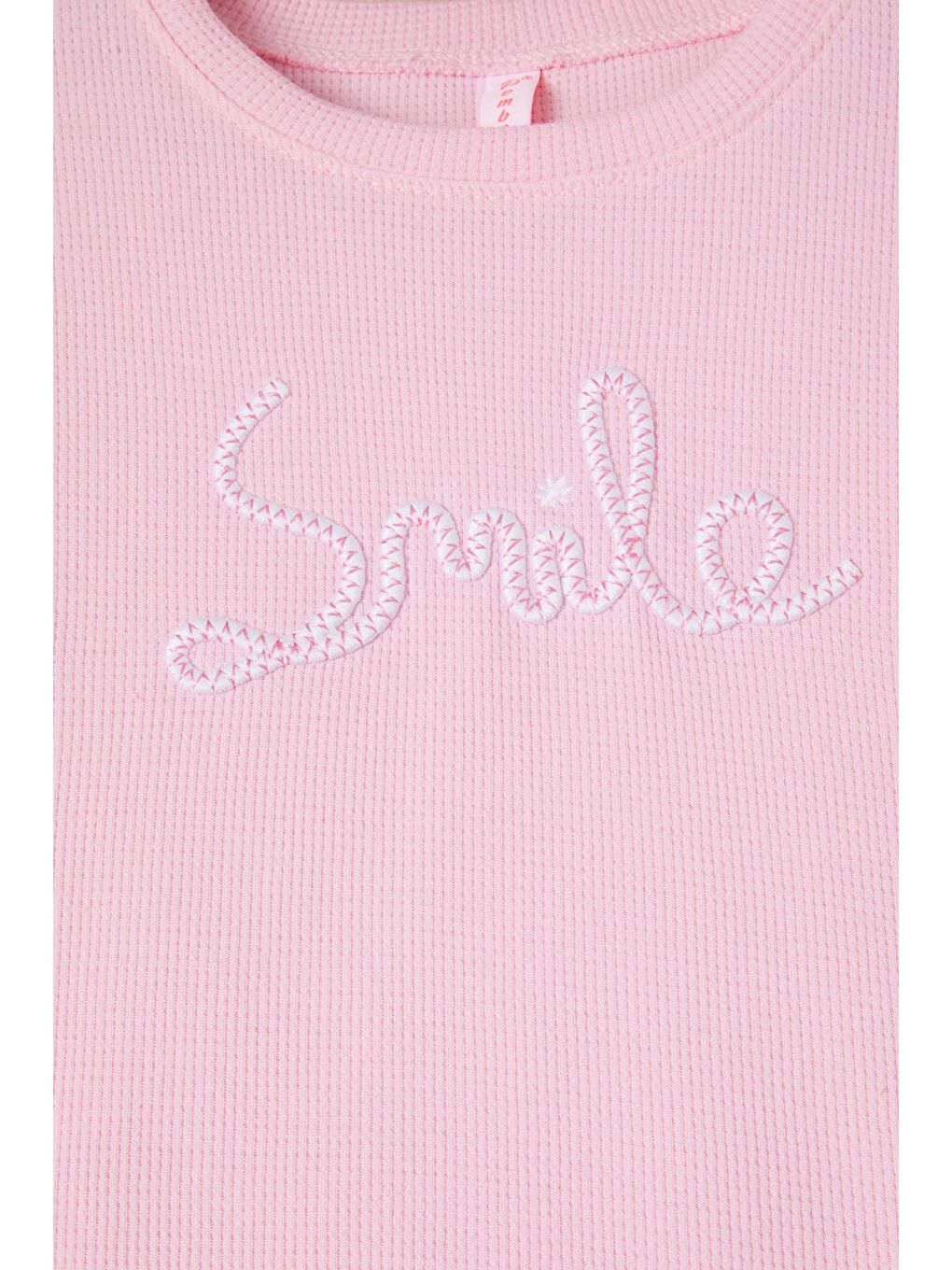 Pembe Smile Nakışlı Kız Çocuk Waffle Sweatshirt 16592-1