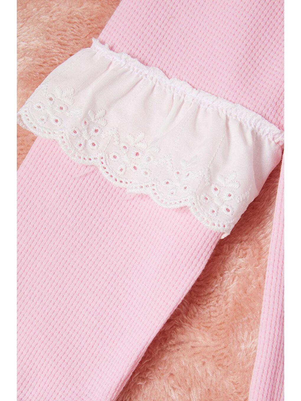 Pembe Smile Nakışlı Kız Çocuk Waffle Sweatshirt 16592-2