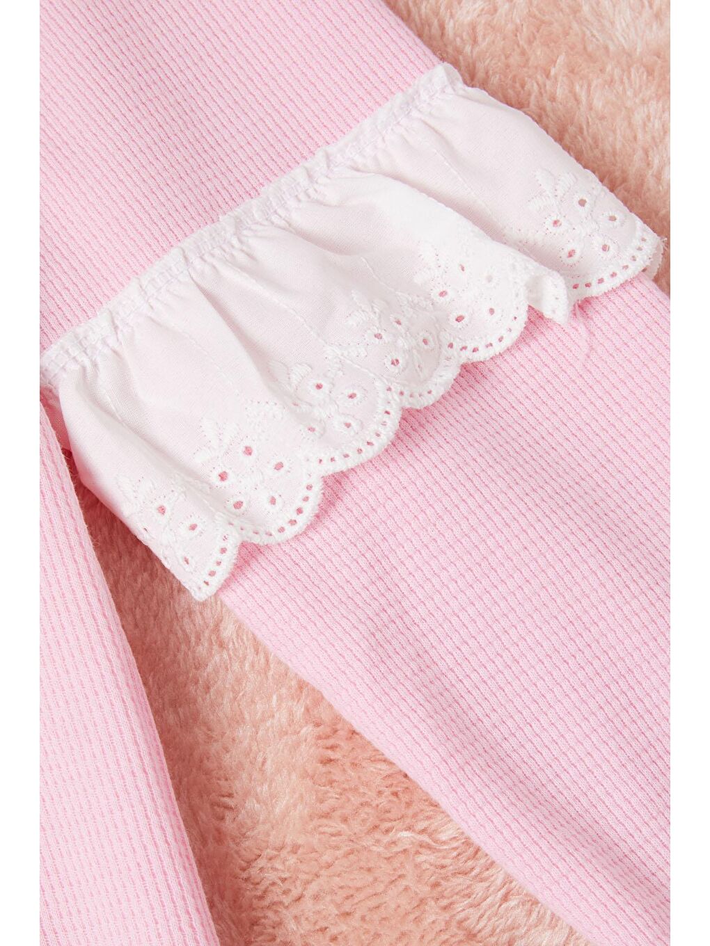 Pembe Smile Nakışlı Kız Çocuk Waffle Sweatshirt 16592-3