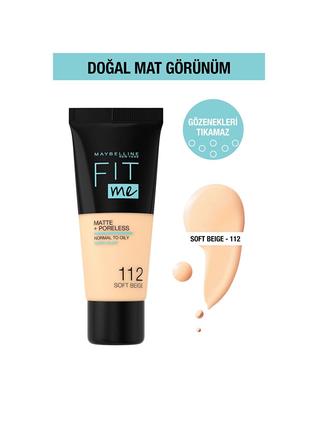 MAYBELLINE NEWYORK Bej Fit Me Matte+Poreless Fondöten - 112 Soft Beige