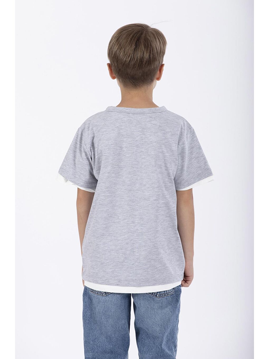 Gri Patlı Düğmeli Erkek Çocuk Tişört-6