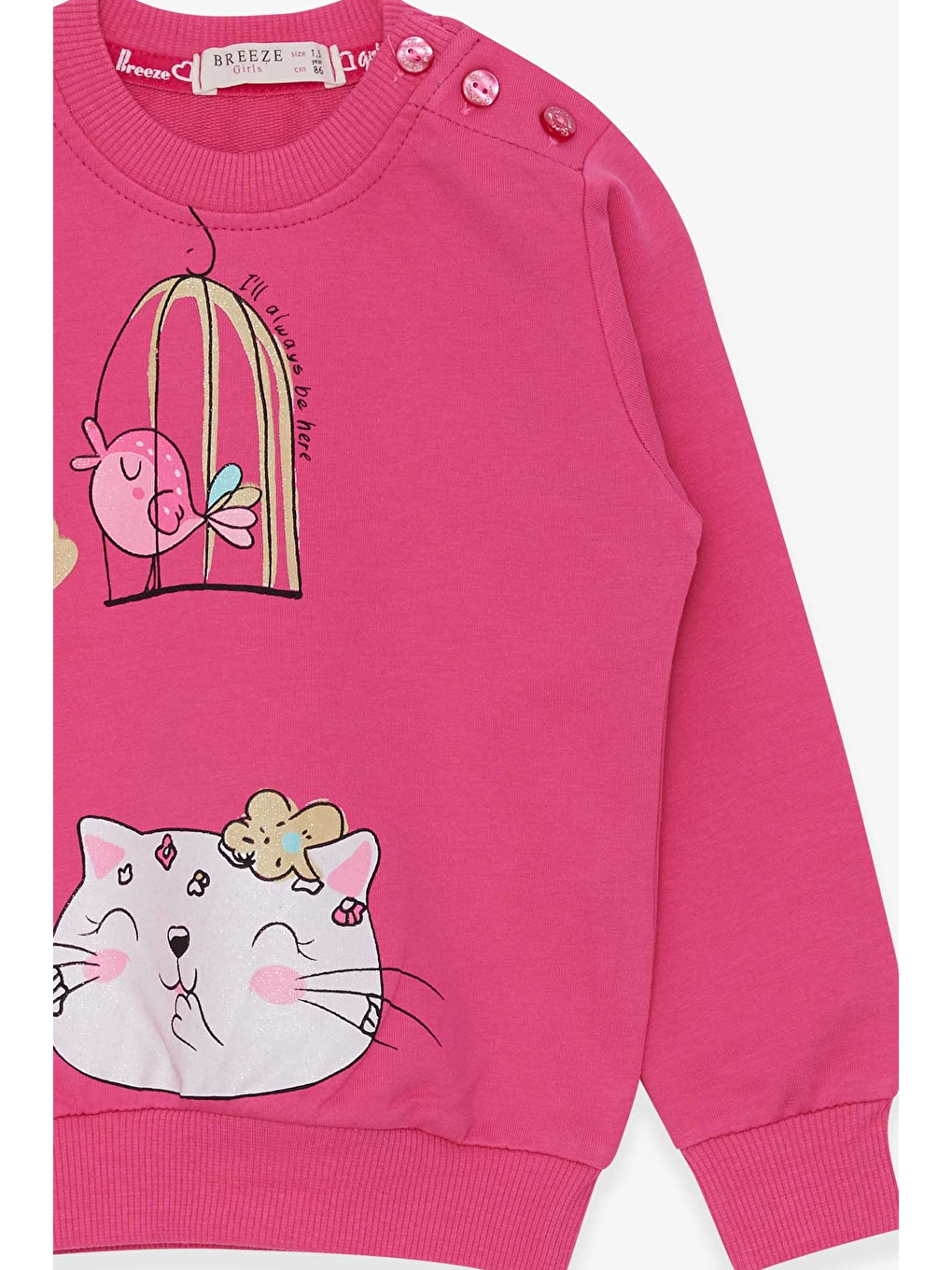 Breeze Pembe Kız Bebek Sweatshirt Simli Kedicik Baskılı Pembe (1.5 Yaş) - 2