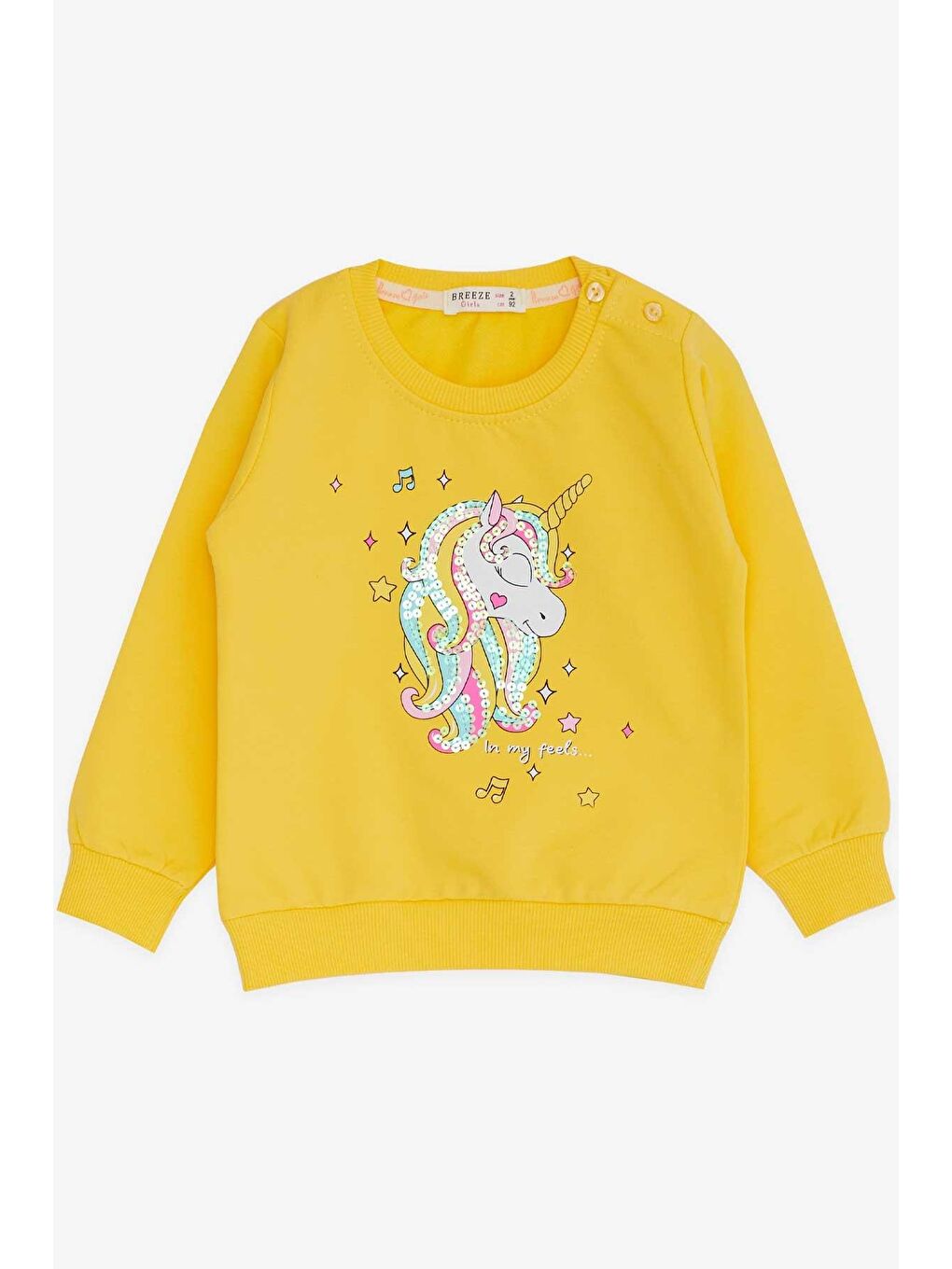 Breeze Sarı Kız Bebek Sweatshirt Baskılı Pullu Unicorn Sarı (2 Yaş)