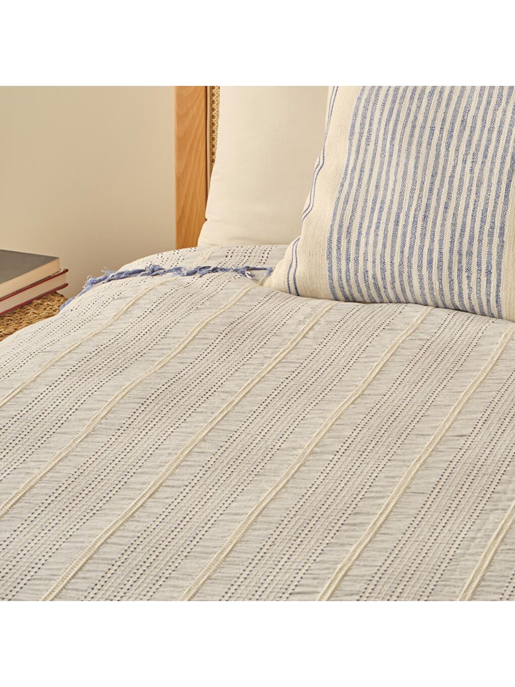 %100 Pamuk Marina Tek Kişilik Yatak Örtüsü Mavi-1