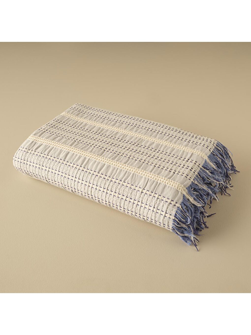 %100 Pamuk Marina Tek Kişilik Yatak Örtüsü Mavi-3