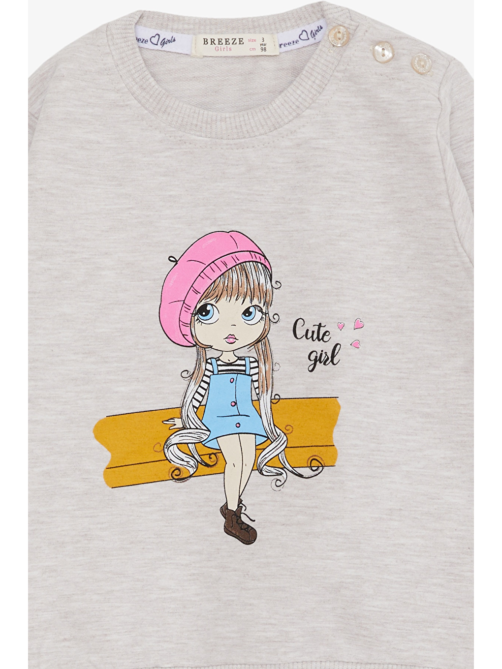 Kız Çocuk Sweatshirt Sevimli Kız Baskılı Bej Melanj (1.5-4 Yaş)-2
