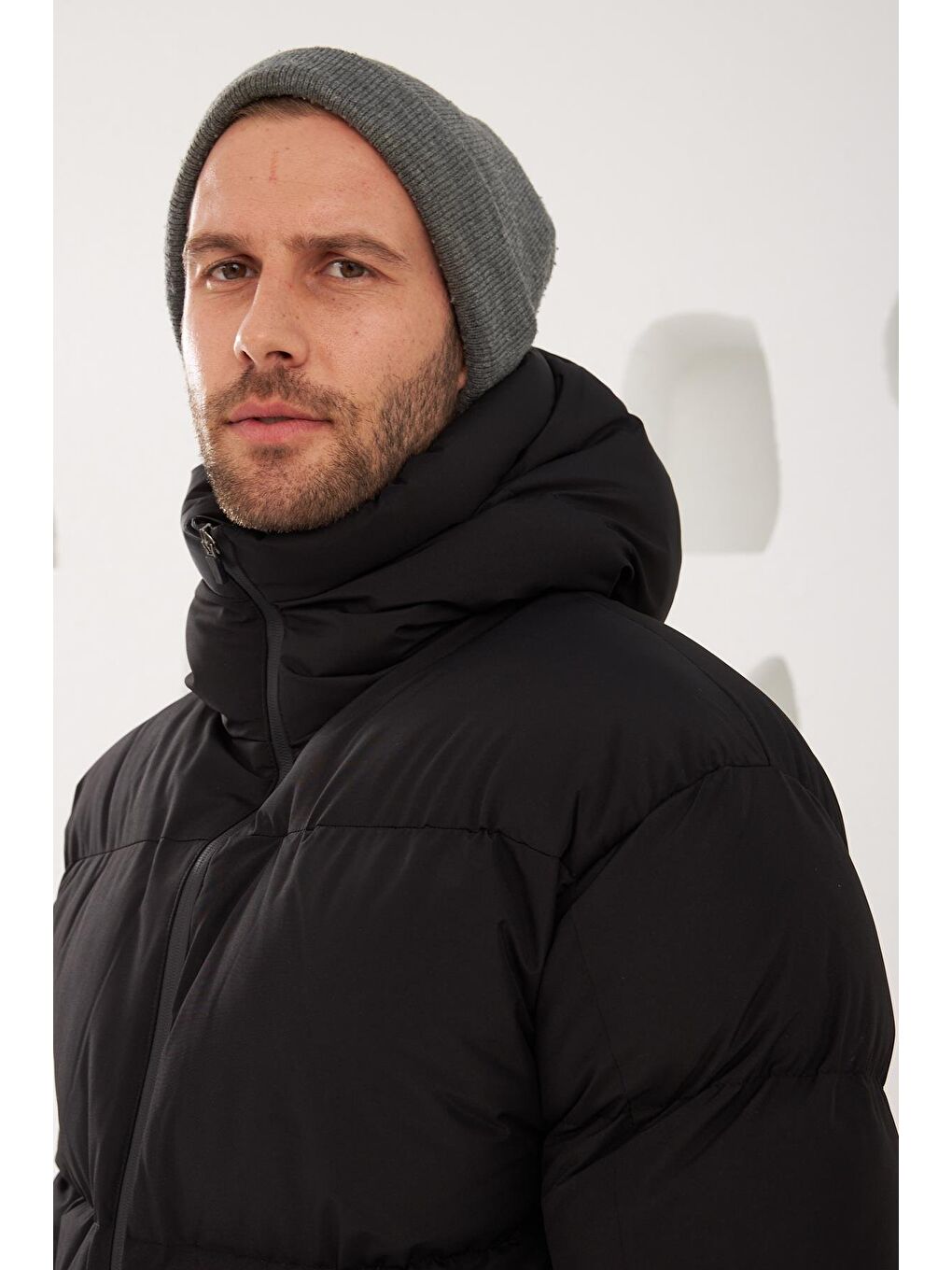 Erkek Garnili Su Ve Rüzgar Geçirmez Oversize Şişme Mont Siyah-5