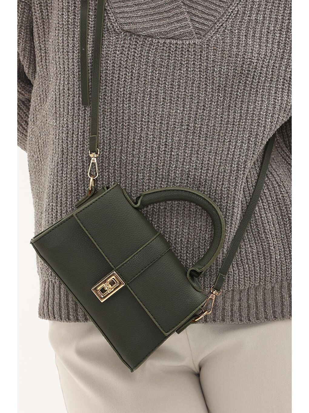 Uzun Askılı Biana Kadın Çapraz Çanta Haki-1