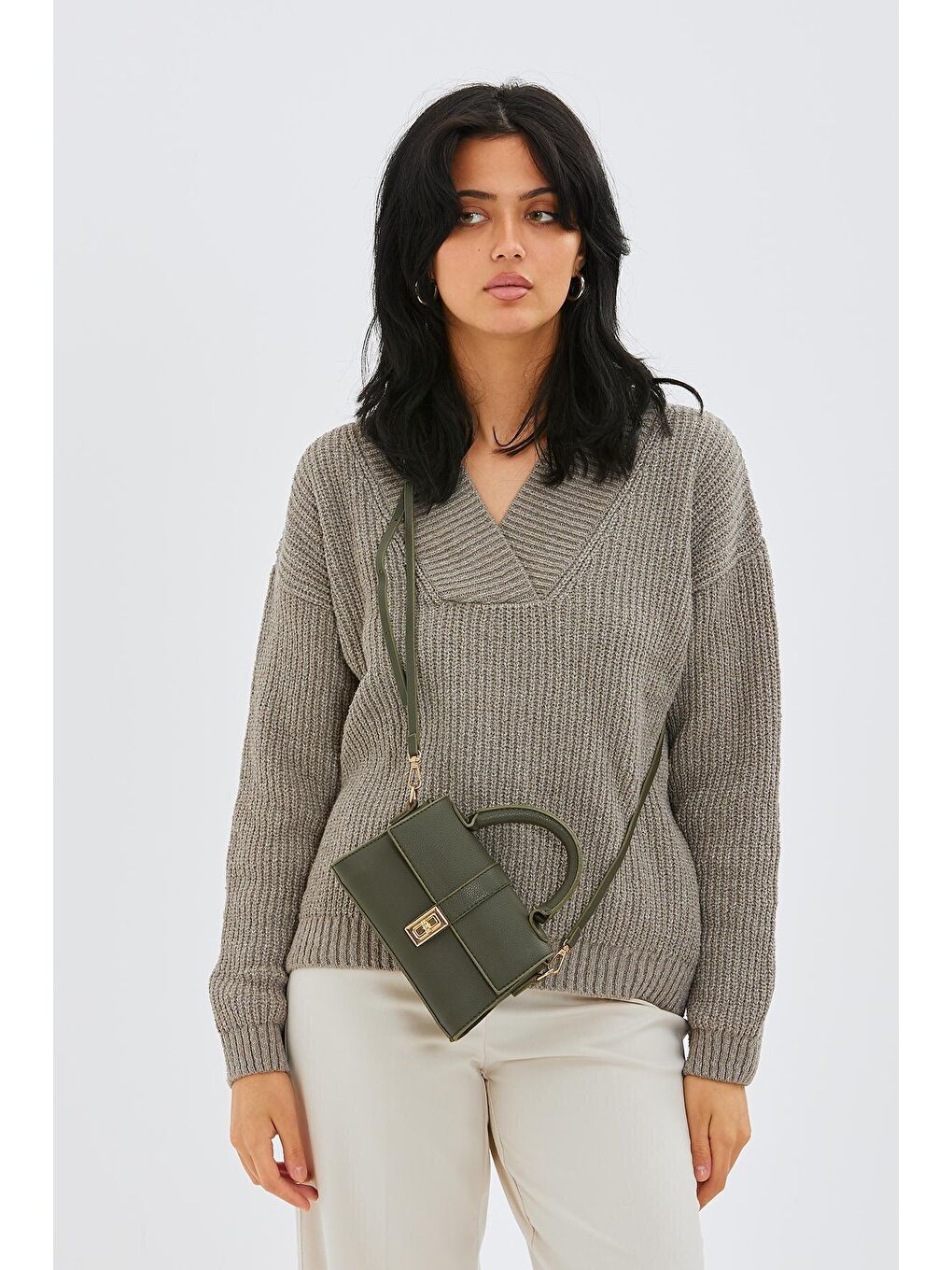 Uzun Askılı Biana Kadın Çapraz Çanta Haki-2