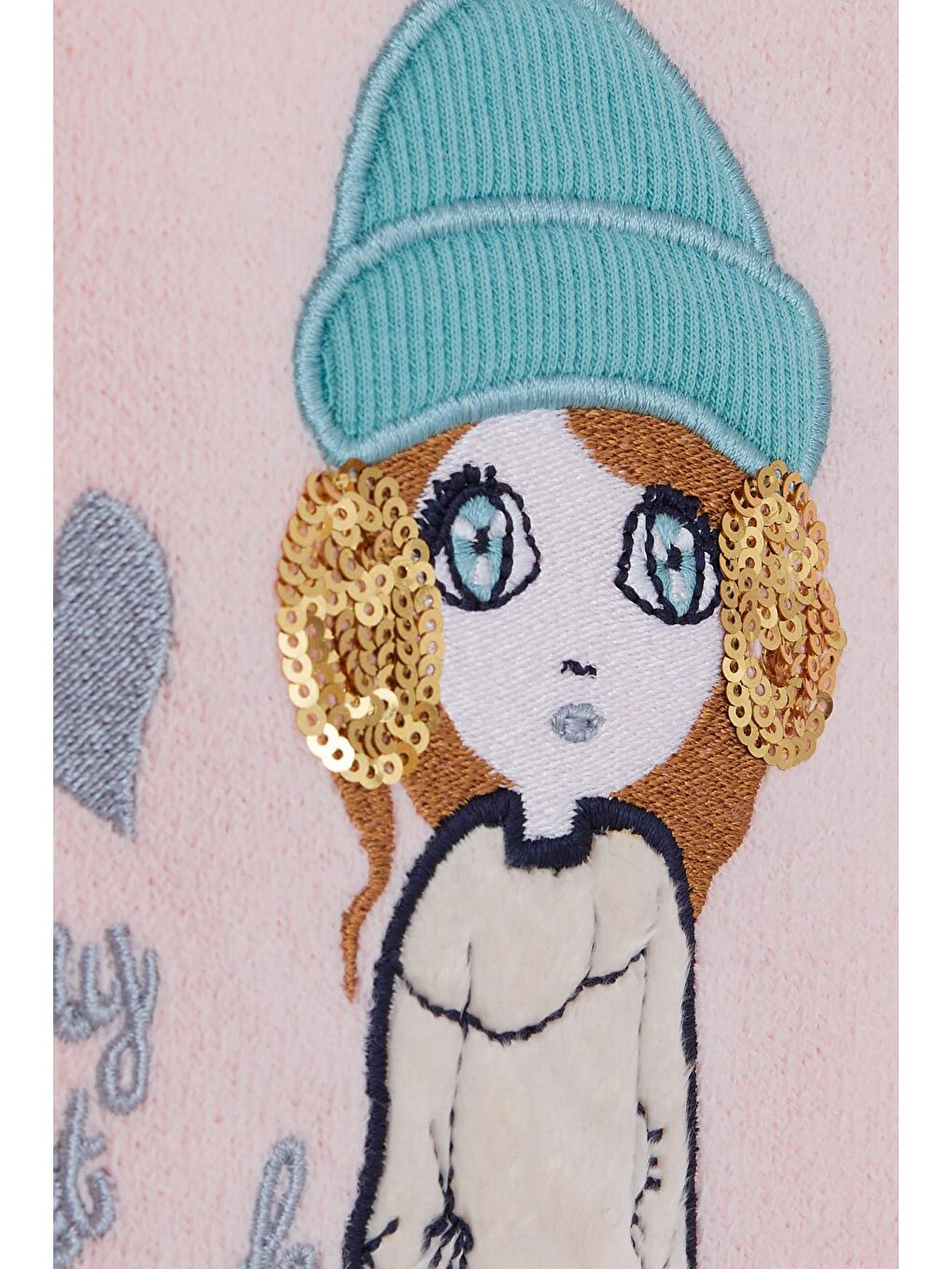 Pembe Kız Çocuk Triko Kazak Pullu Nakışlı Kız Baskılı Pudra (1.5-5 Yaş)-3