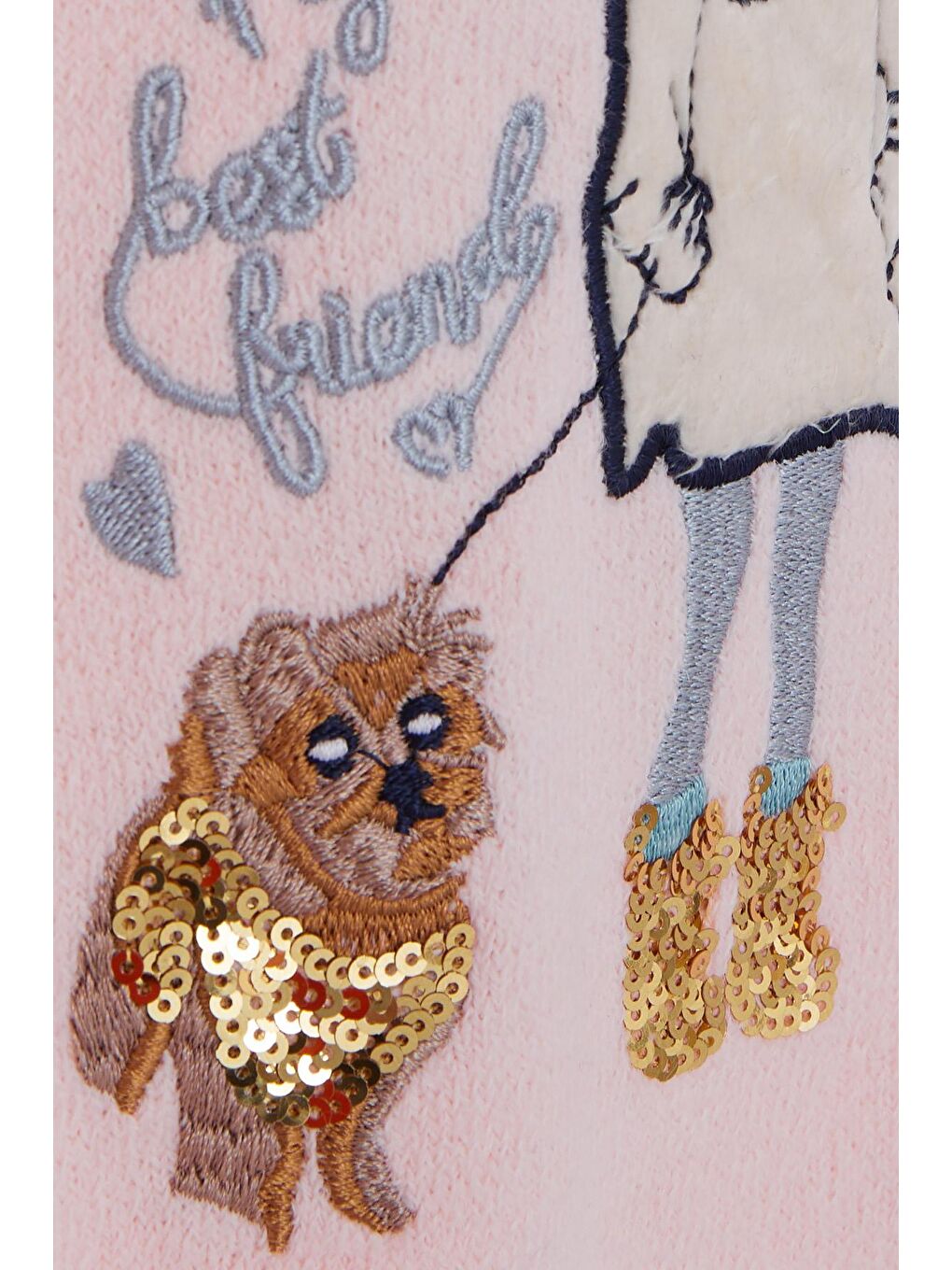 Pembe Kız Çocuk Triko Kazak Pullu Nakışlı Kız Baskılı Pudra (1.5-5 Yaş)-4