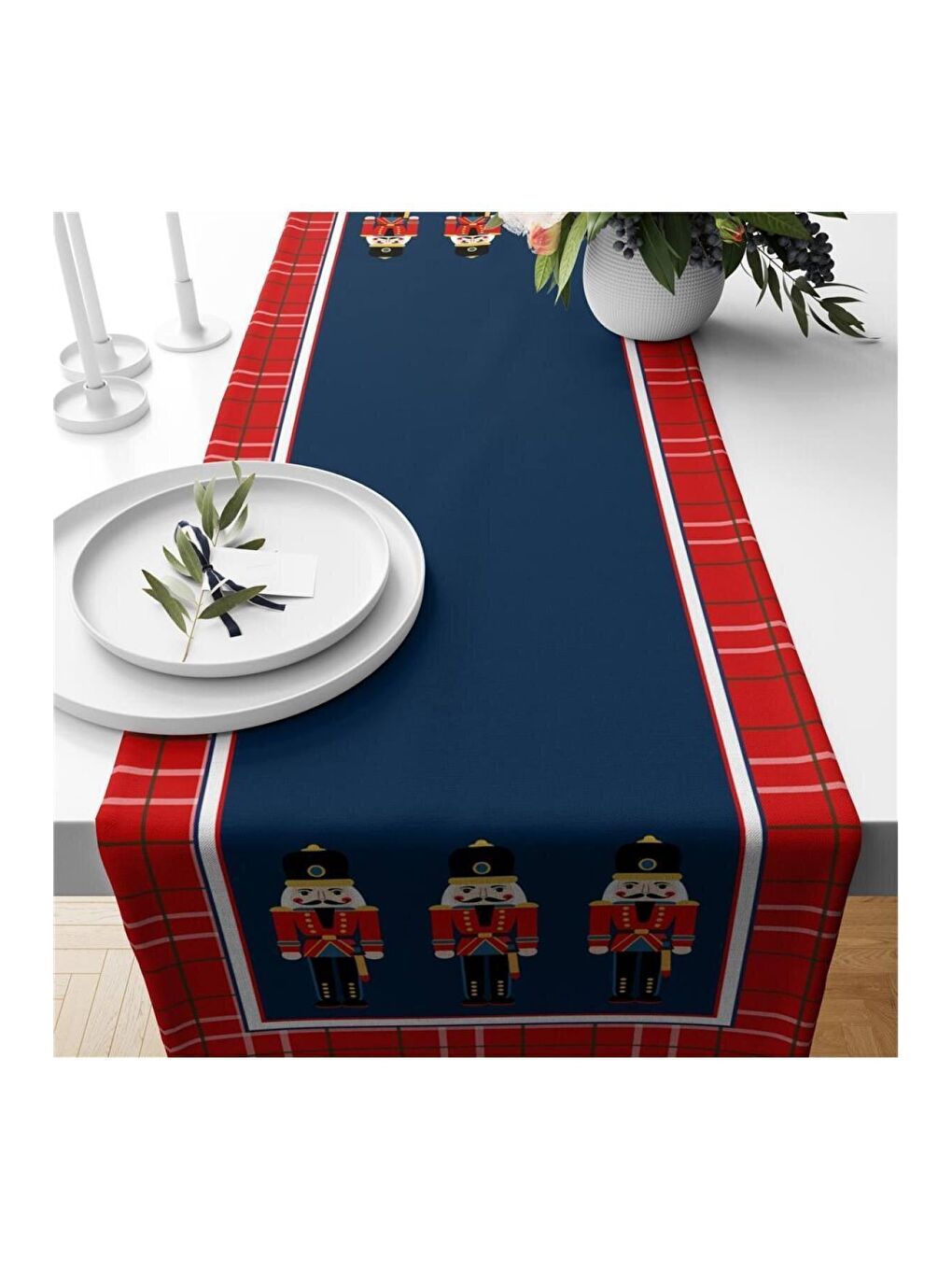 Karışık Yılbaşı Özel Kurşun Asker Desenli Runner 40x140 cm