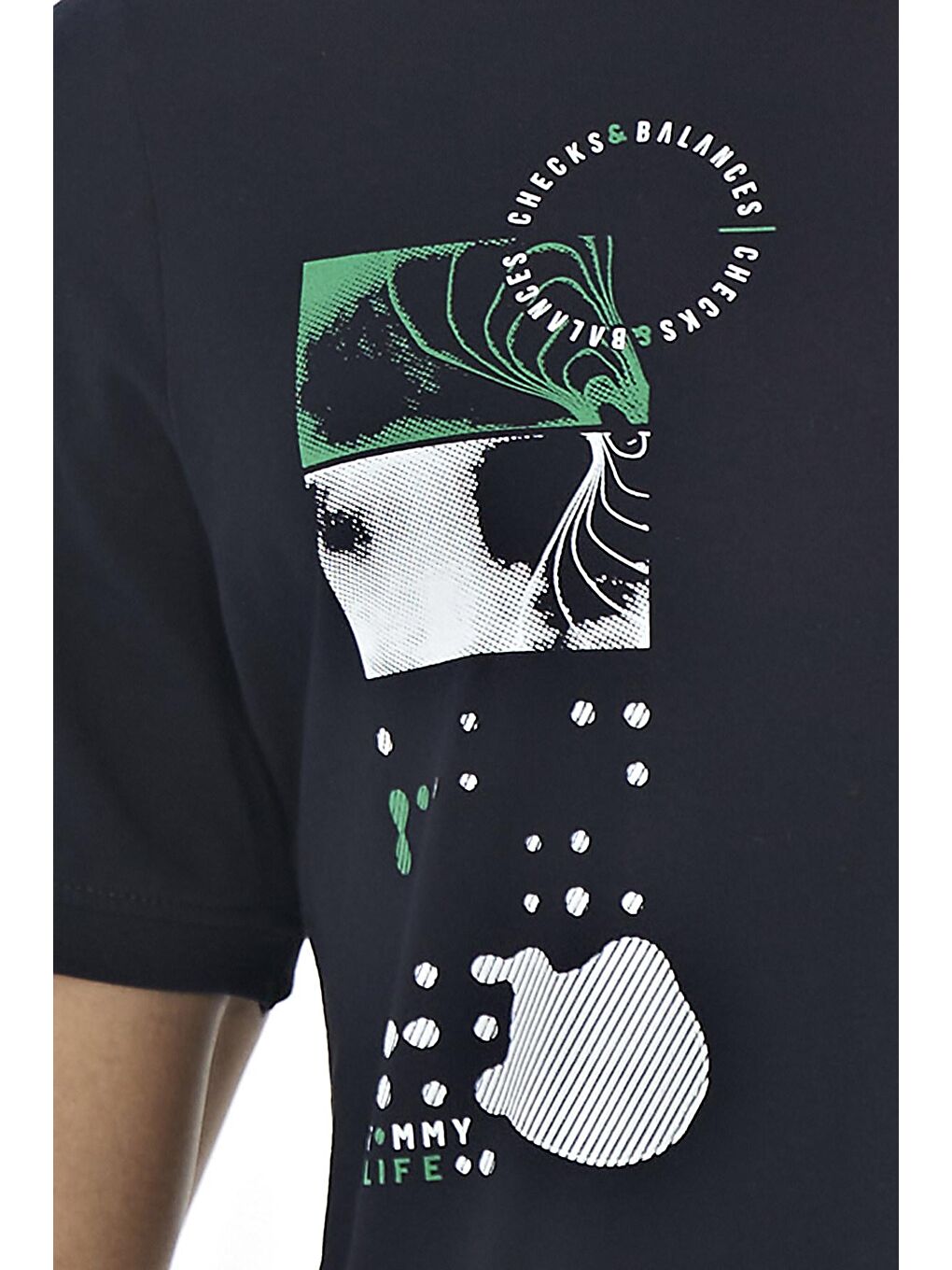 Lacivert Baskı O Yaka Detaylı Standart Form Erkek Tişört - 88216-2