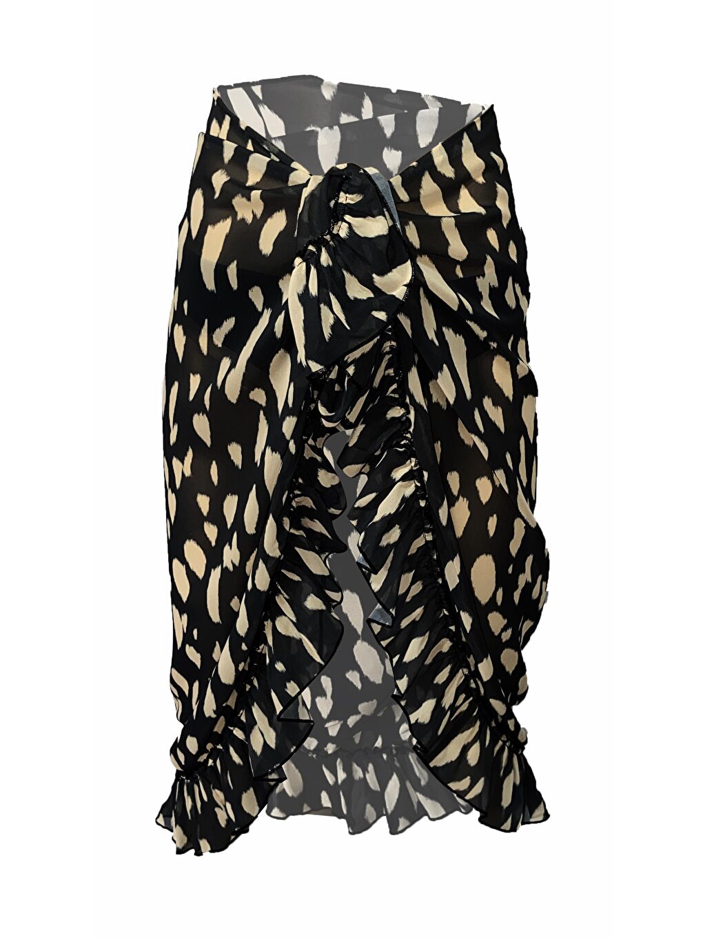 Ashley Siyah Ekru Desen Fırfırlı Pareo-1