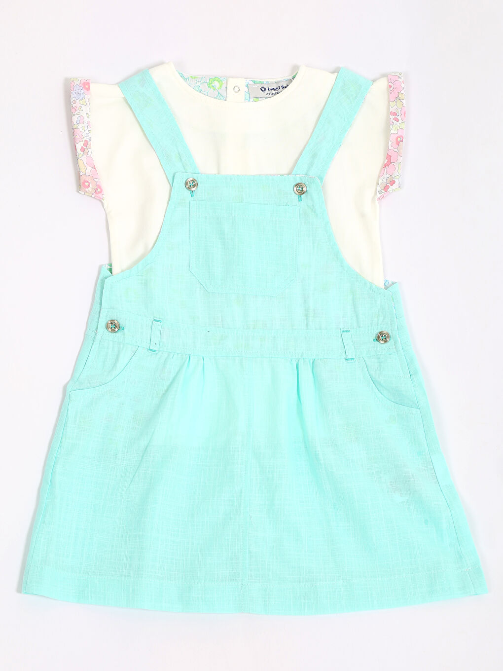 Yeşil Bisiklet Yaka Kolsuz Kız Bebek Tişört ve Salopet Elbise