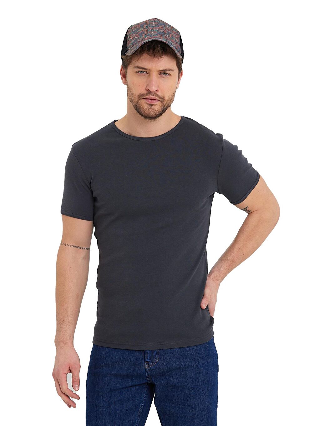 Antrasit Modern Fit Basic  Erkek Tişört