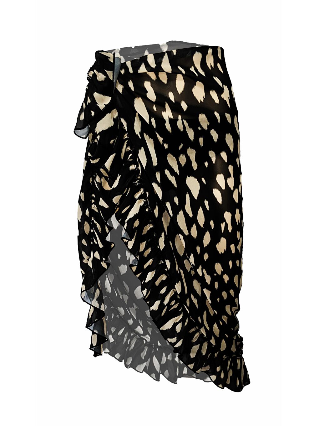 Ashley Siyah Ekru Desen Fırfırlı Pareo-2