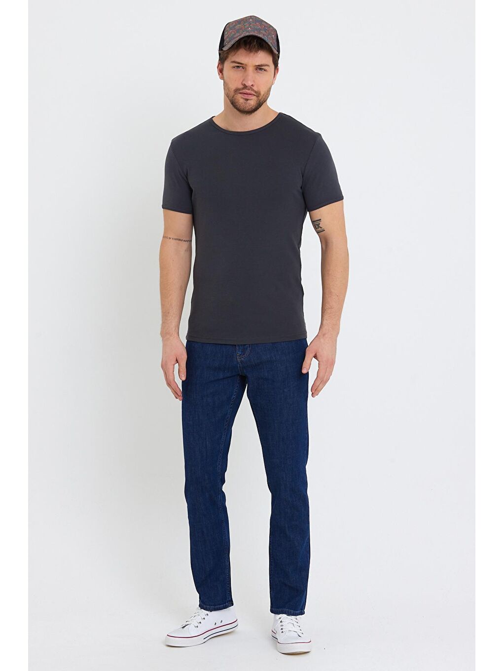 Antrasit Modern Fit Basic  Erkek Tişört-1