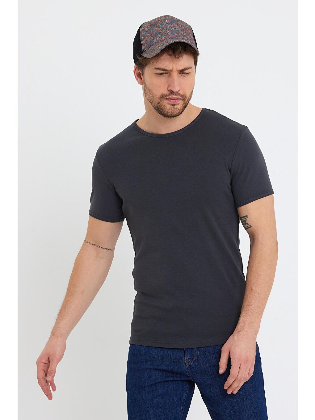 Antrasit Modern Fit Basic  Erkek Tişört-2