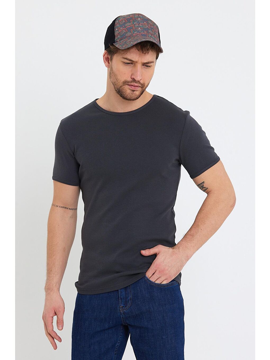 Antrasit Modern Fit Basic  Erkek Tişört-3