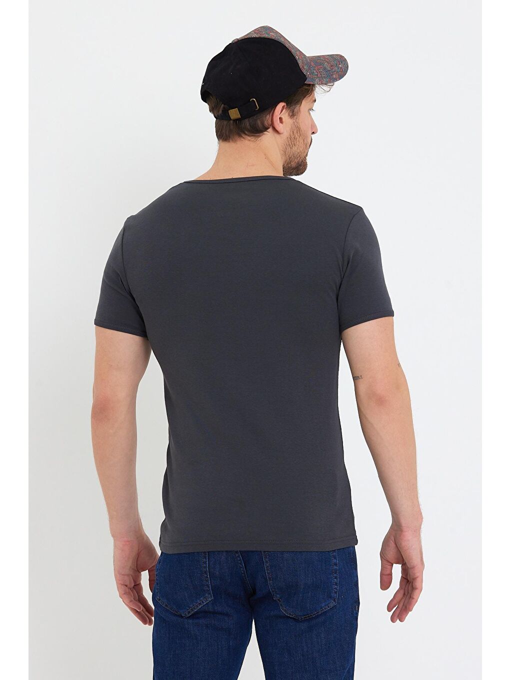 Antrasit Modern Fit Basic  Erkek Tişört-4
