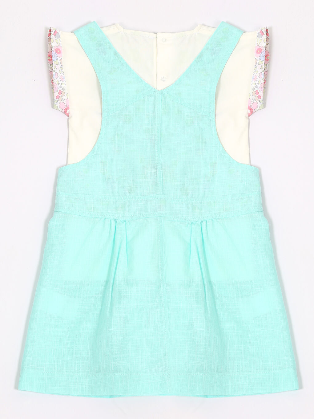 Yeşil Bisiklet Yaka Kolsuz Kız Bebek Tişört ve Salopet Elbise-1