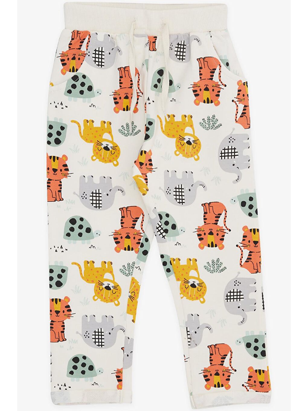 Ekru Erkek Çocuk Eşofman Altı Sevimli Hayvanlar Desenli Krem (1-2 Yaş)