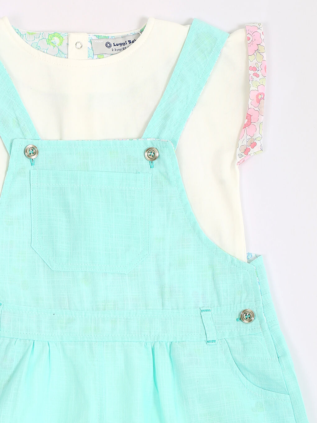 Yeşil Bisiklet Yaka Kolsuz Kız Bebek Tişört ve Salopet Elbise-2